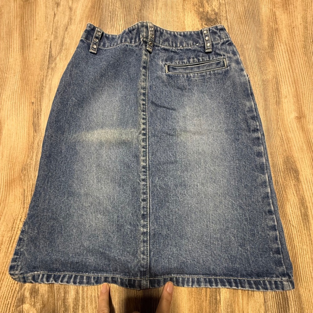 Vintage Lee Denim Midi Skirt Blue Cotton Y2KKids RetroKids - Picture 5 of 7